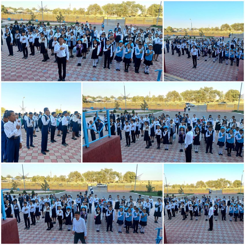 Әр аптаның дүйсенбі күні мемлекеттік ән ұран орындалуда.